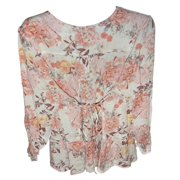 American Rag Women's Floral Blouse Long Sleeve Back Tie Size 2X Cottage Flowy - Picture 2 of 5